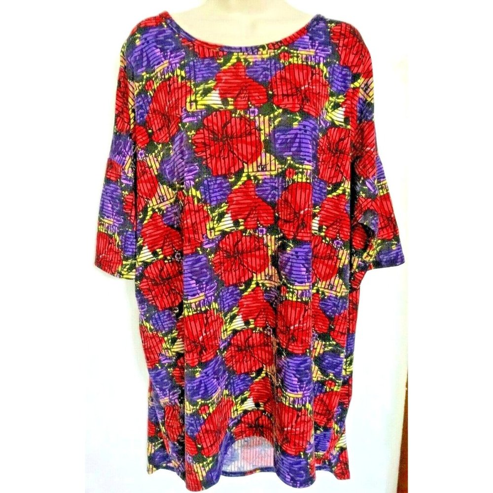 LuLaRoe Women's Blouse Top Size 2-XL Short Sleeve Purple Floral Black Pink